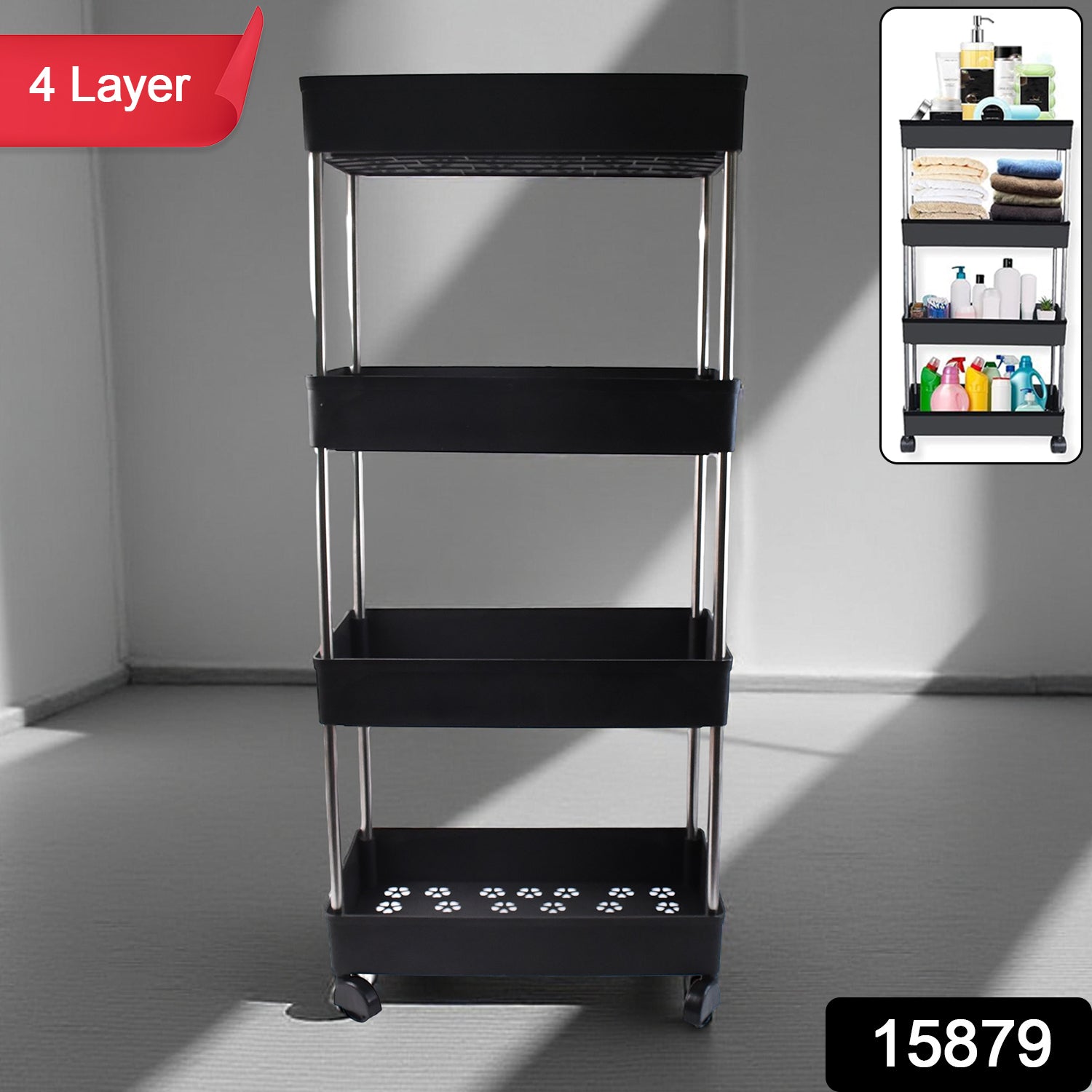 4-Layer Multi-Purpose Movable Storage Rack Trolley with Wheels – Heavy Duty Plastic Organizer - BP4U