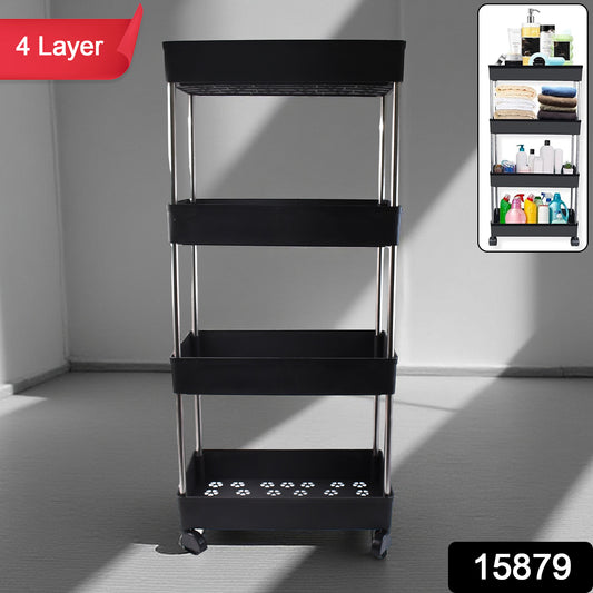4-Layer Multi-Purpose Movable Storage Rack Trolley with Wheels – Heavy Duty Plastic Organizer - BP4U