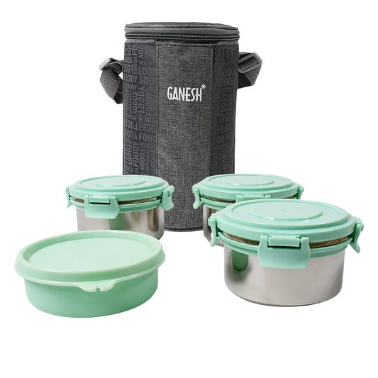 Tiffin Lunch Box Set with 3 Stainless Steel Containers, Salad Box, Leak-Proof & Microwave Safe - BP4U