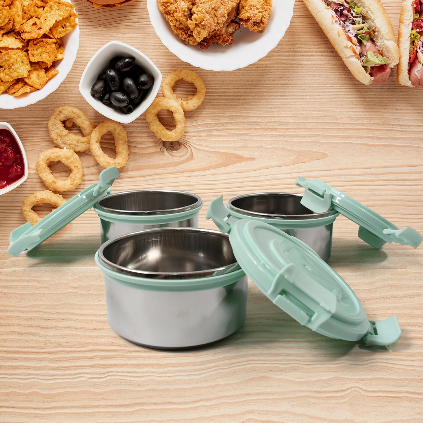 Tiffin Lunch Box Set with 3 Stainless Steel Containers, Salad Box, Leak-Proof & Microwave Safe - BP4U