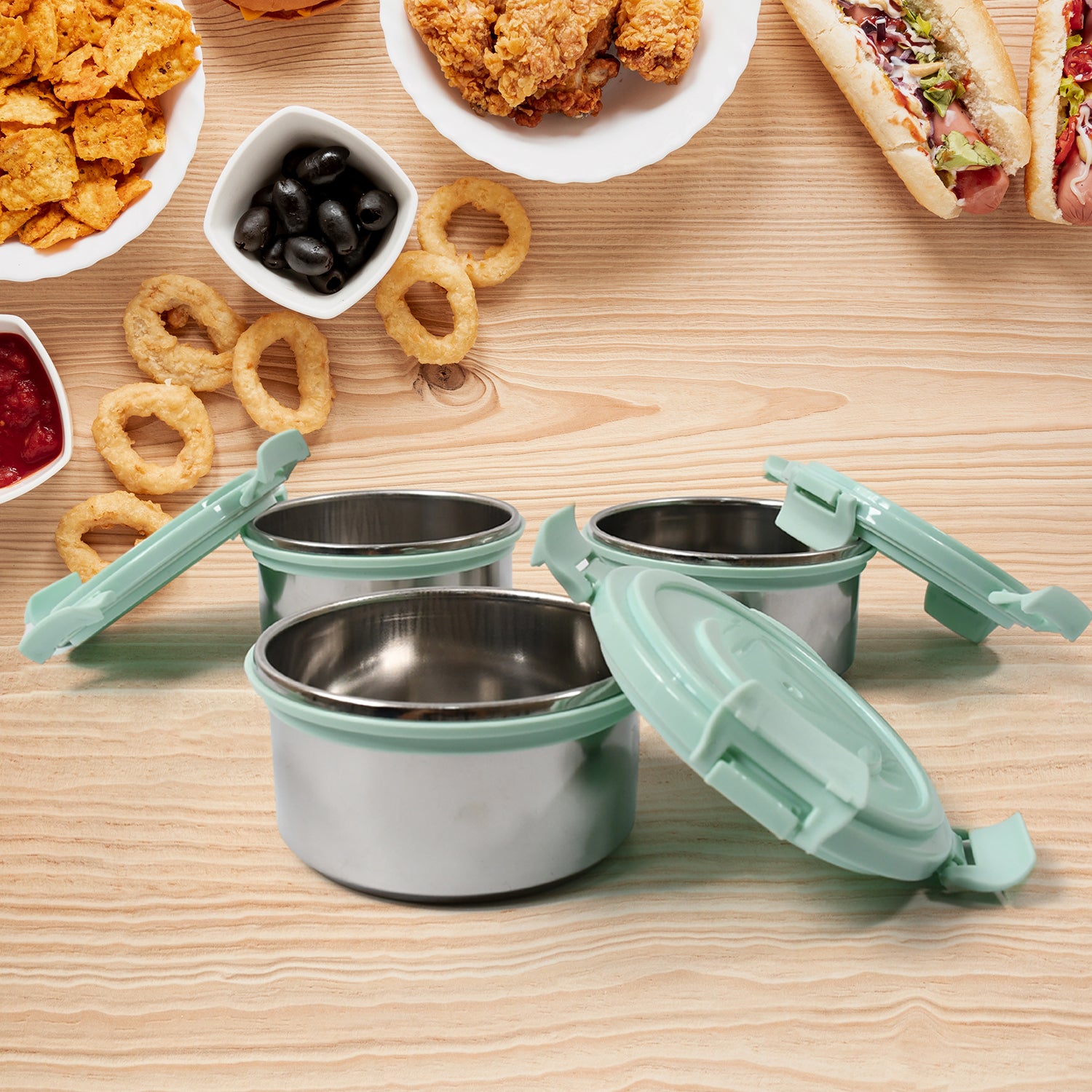 Tiffin Lunch Box Set with 3 Stainless Steel Containers, Salad Box, Leak-Proof & Microwave Safe - BP4U