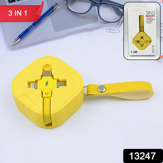 3 In 1 Charger Cable Retractable Type Compatible With Smartphones (1 Pc) - BP4U
