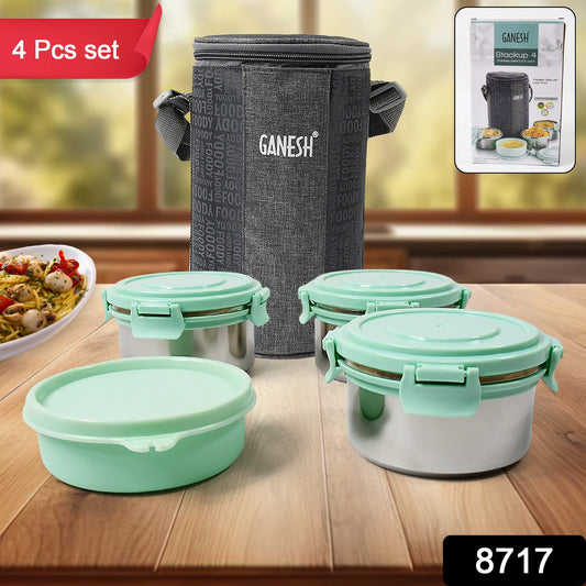 Tiffin Lunch Box Set with 3 Stainless Steel Containers, Salad Box, Leak-Proof & Microwave Safe - BP4U