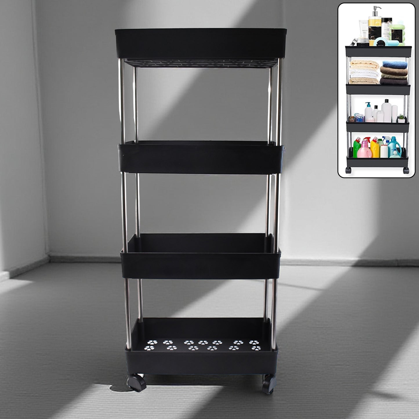 4-Layer Multi-Purpose Movable Storage Rack Trolley with Wheels – Heavy Duty Plastic Organizer - BP4U