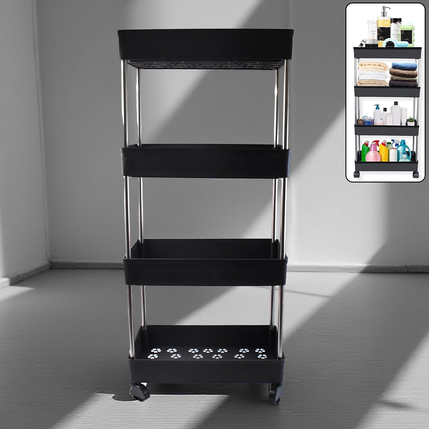 4-Layer Multi-Purpose Movable Storage Rack Trolley with Wheels – Heavy Duty Plastic Organizer - BP4U