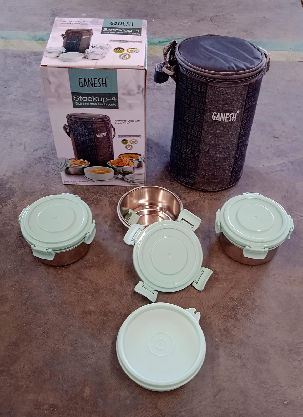 Tiffin Lunch Box Set with 3 Stainless Steel Containers, Salad Box, Leak-Proof & Microwave Safe - BP4U