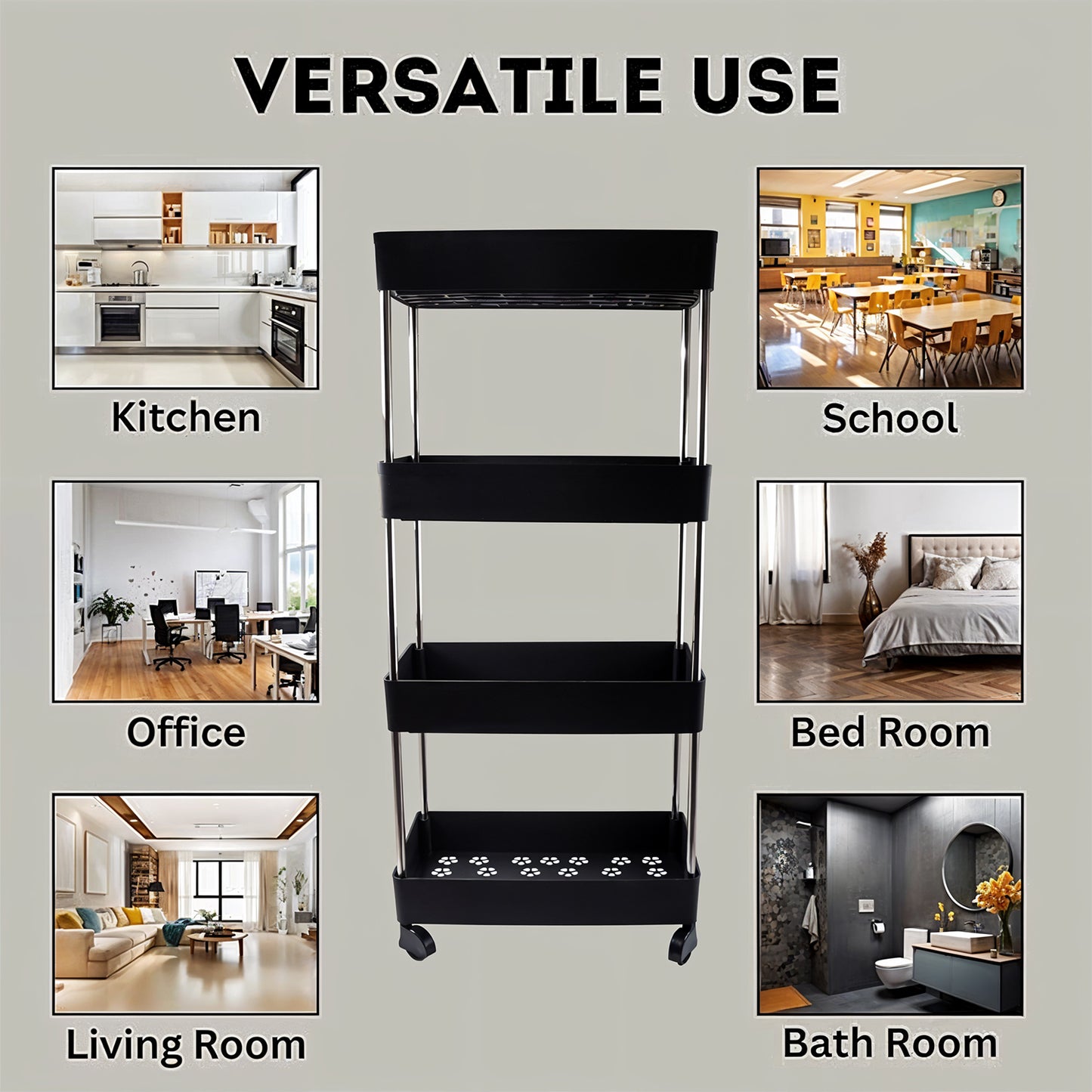4-Layer Multi-Purpose Movable Storage Rack Trolley with Wheels – Heavy Duty Plastic Organizer - BP4U
