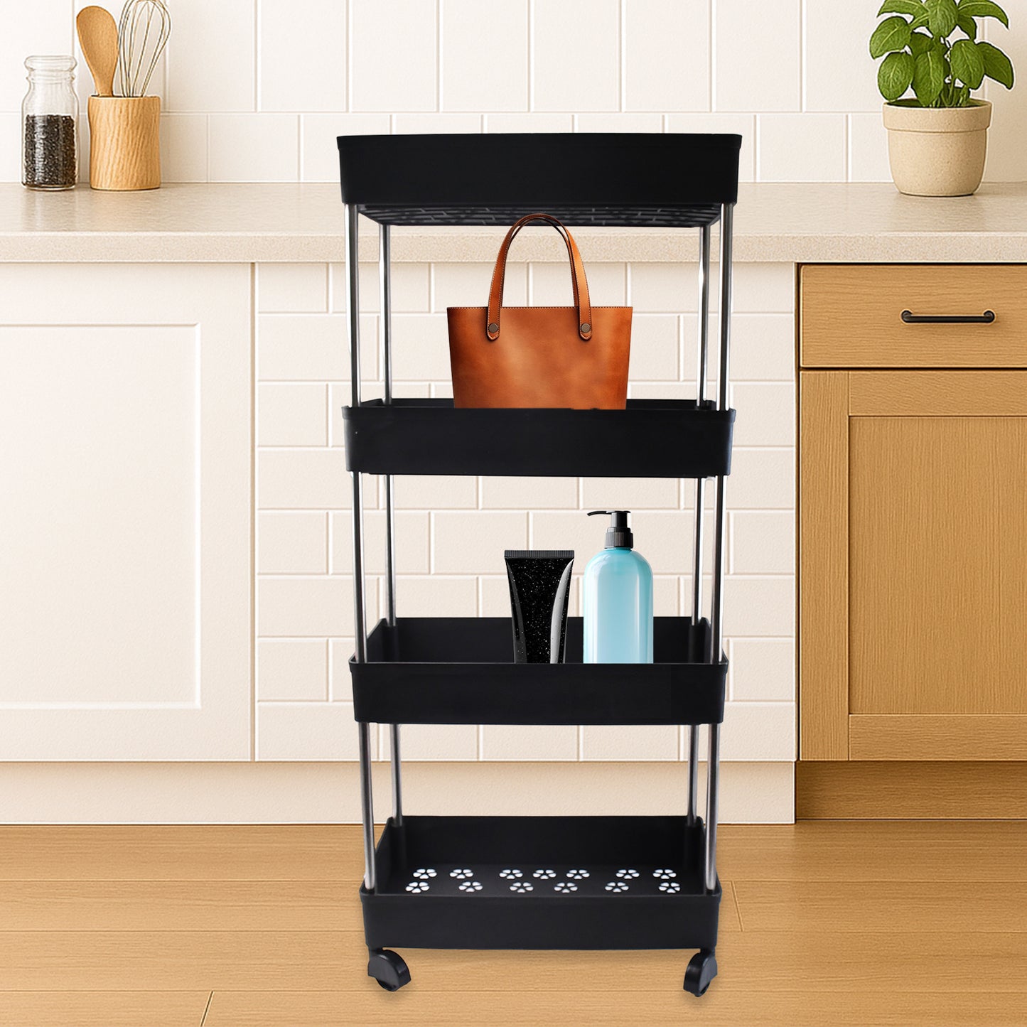 4-Layer Multi-Purpose Movable Storage Rack Trolley with Wheels – Heavy Duty Plastic Organizer - BP4U